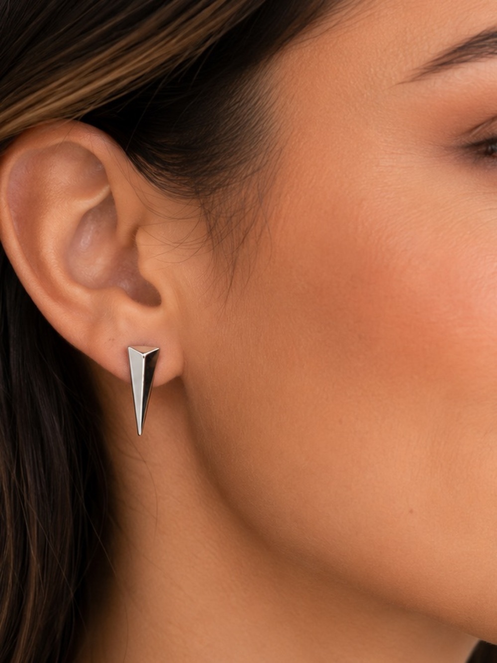 NEW - Silver Geometric Triangle Stud Earrings Trendy Modern Minimalist